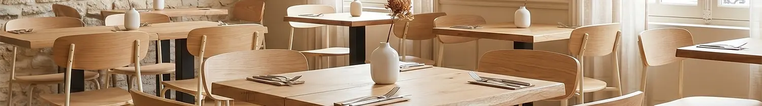 table et chaises en bois dans une salle de restaurant